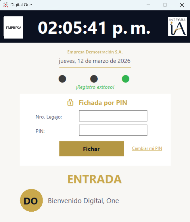 Fichada por PIN en el Fichador