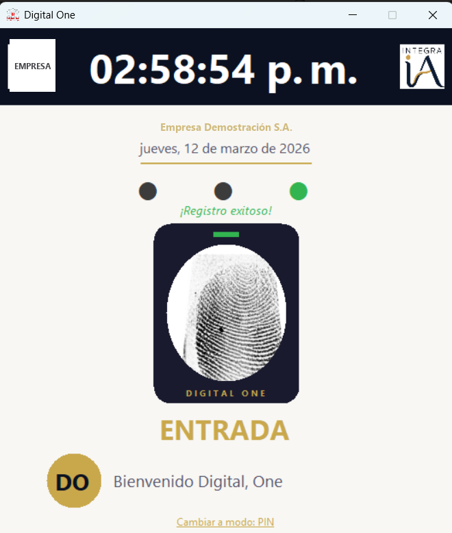 Pantalla principal del Fichador con el semáforo visual