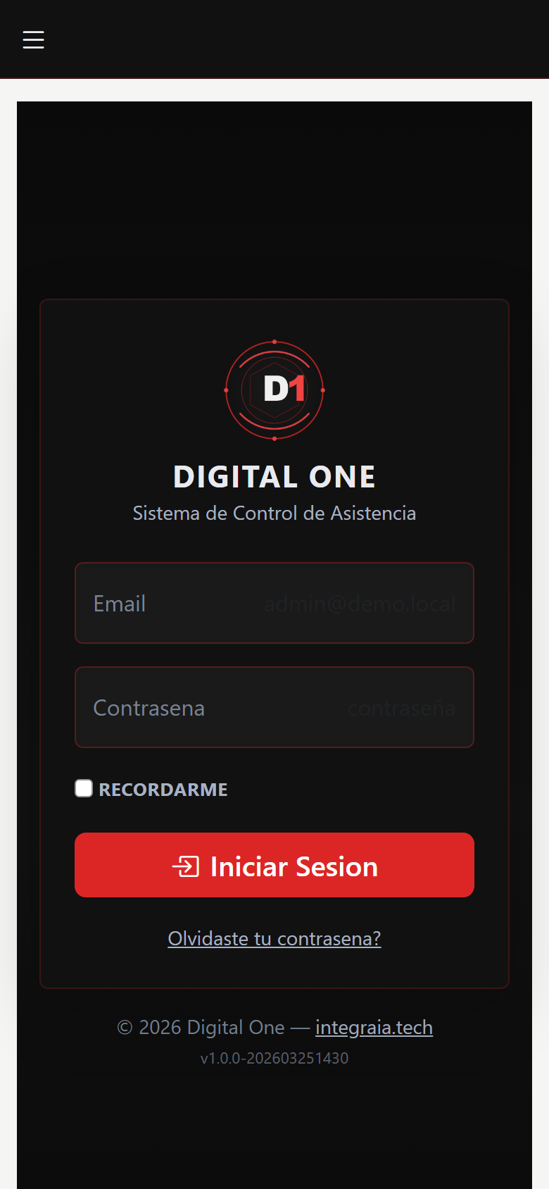 Pantalla de acceso al Portal Web