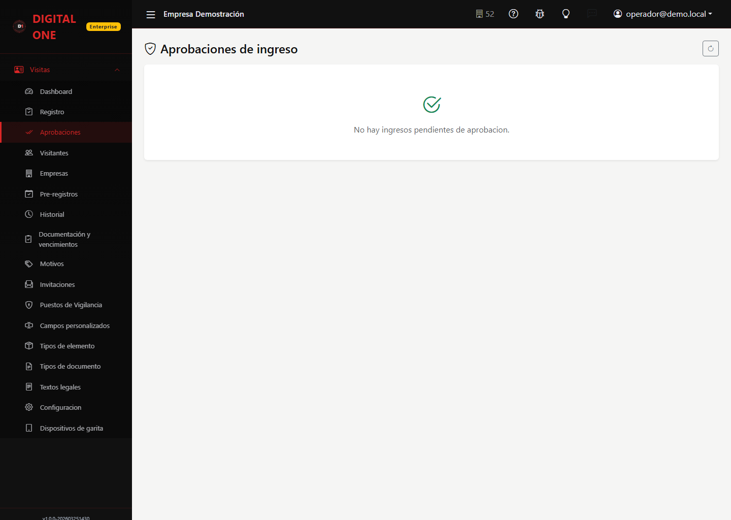 Pantalla «Aprobaciones» de Digital Visit