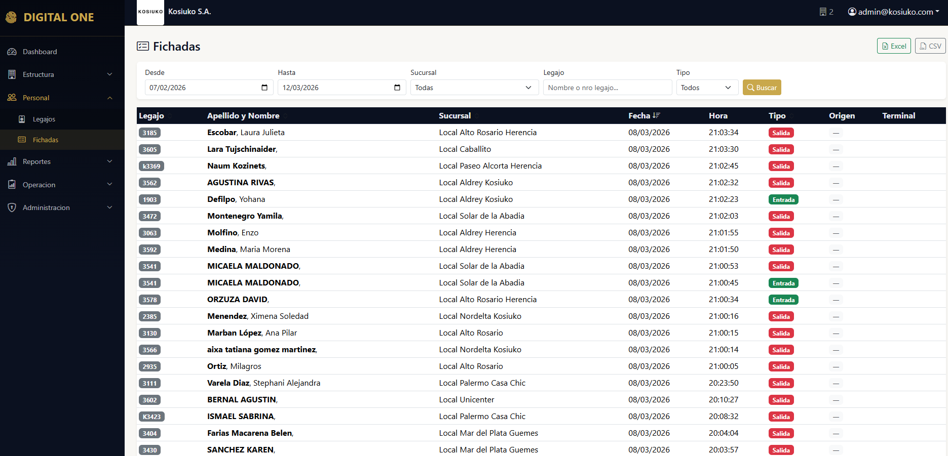 Portal Web - Registro de fichadas