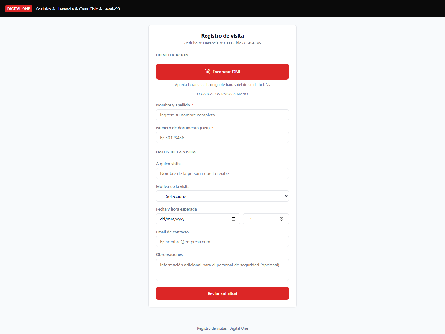 Formulario de autoregistro público de Digital Visit en un celular